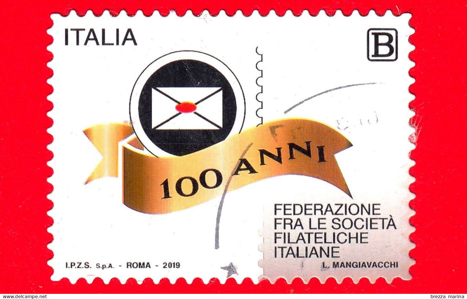 ITALIA - Usato - 2019 - 100 Anni Della Federazione Fra Le Società Filateliche Italiane – Logo - B - 2011-20: Oblitérés