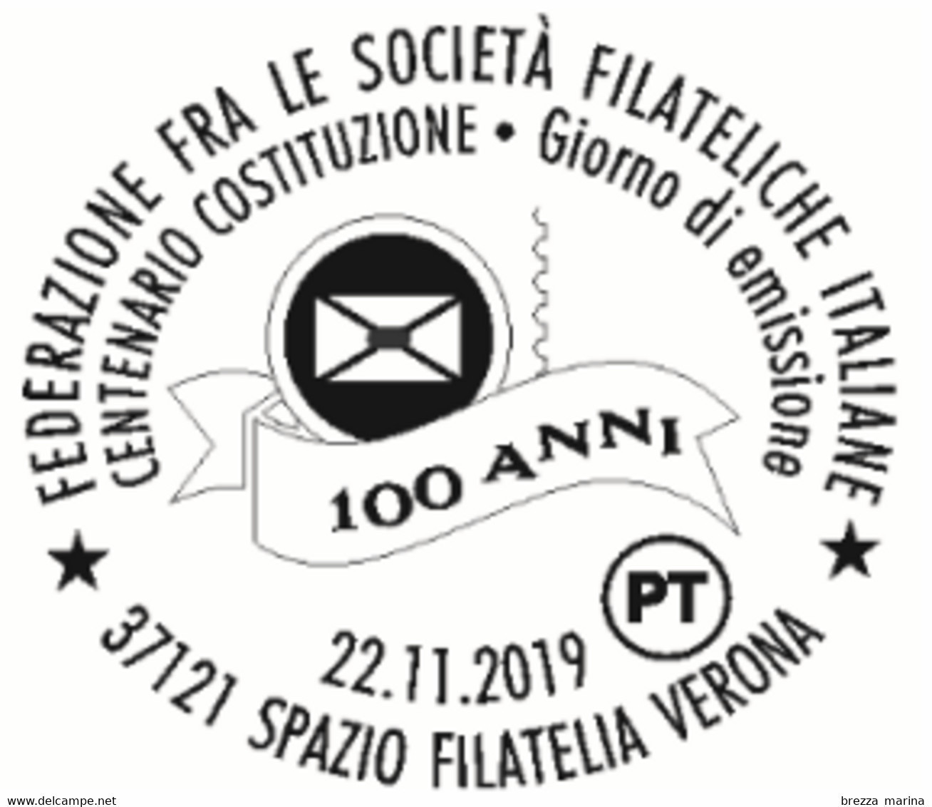 ITALIA - Usato - 2019 - 100 Anni Della Federazione Fra Le Società Filateliche Italiane – Logo - B - 2011-20: Oblitérés