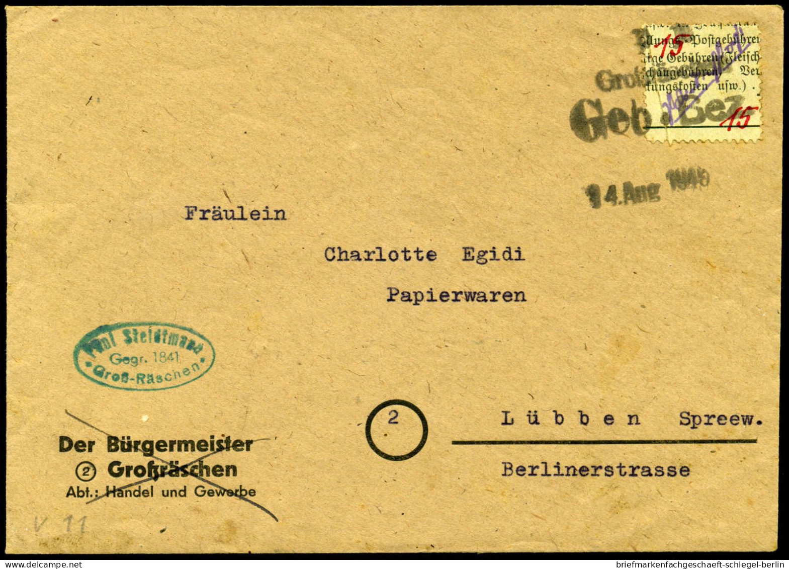 Deutsche Lokalausg. Grossräschen Vorläufer, 1945, V 11, Brief - Autres & Non Classés