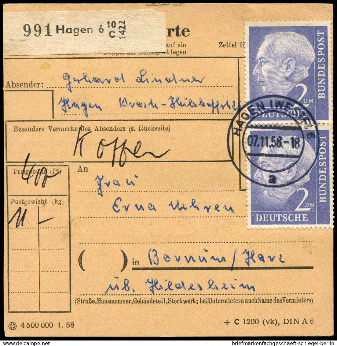 Bundesrepublik Deutschland, 1958, 195 (2), Brief - Sonstige & Ohne Zuordnung