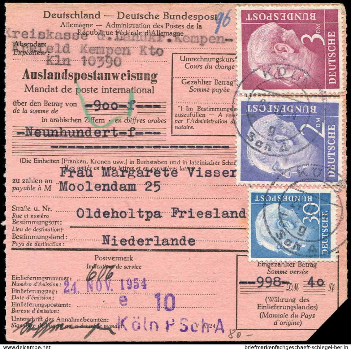 Bundesrepublik Deutschland, 1954, 187,195,196, Brief - Autres & Non Classés