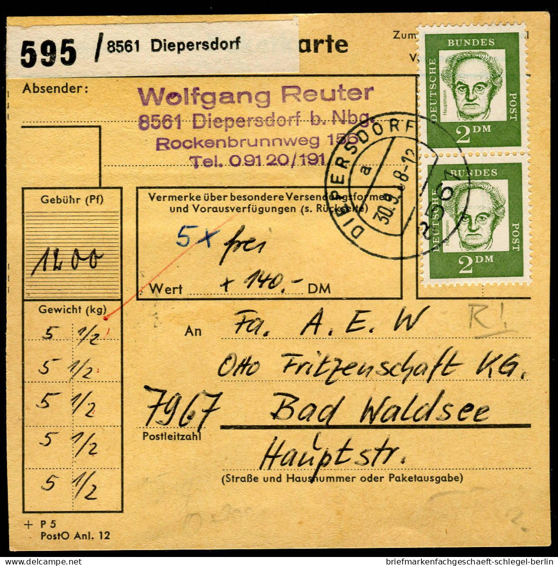 Bundesrepublik Deutschland, 1968, 362 (6), Brief - Sonstige & Ohne Zuordnung