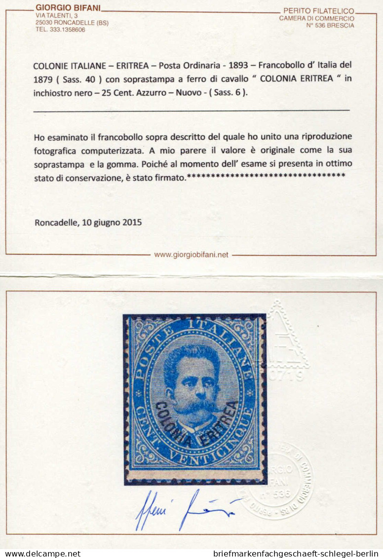 Italienisch Eritrea, 1893, 6, Ungebraucht - Other & Unclassified