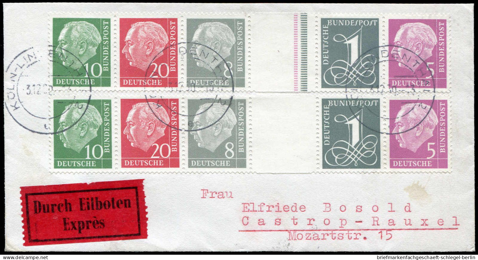 Bundesrepublik Deutschland, 1960, WZ 15 AIV Y II,15 B Y II, Brief - Se-Tenant