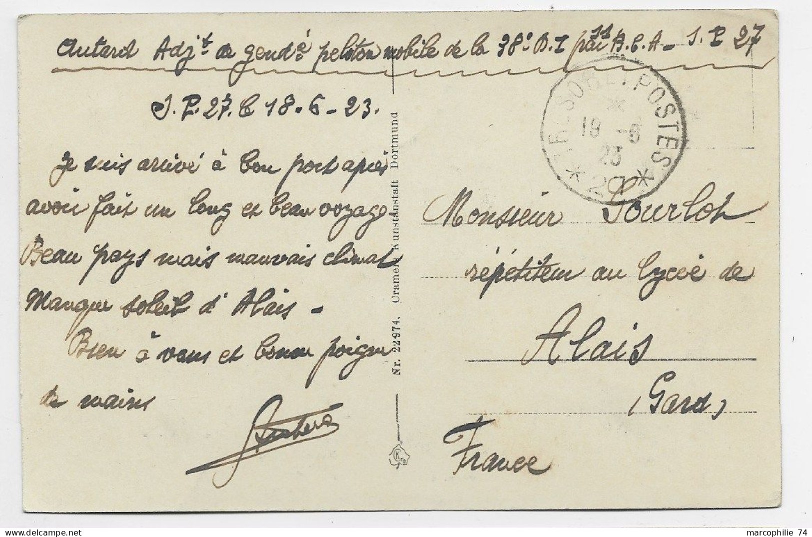 GERMANY CARTE HORDE  + TRESOR ET POSTES *27* 1923 + FOYER SOLDAT + MENTION ADJ GENDARMERIE PELOTON MOBILE - Militärstempel Ab 1900 (ausser Kriegszeiten)