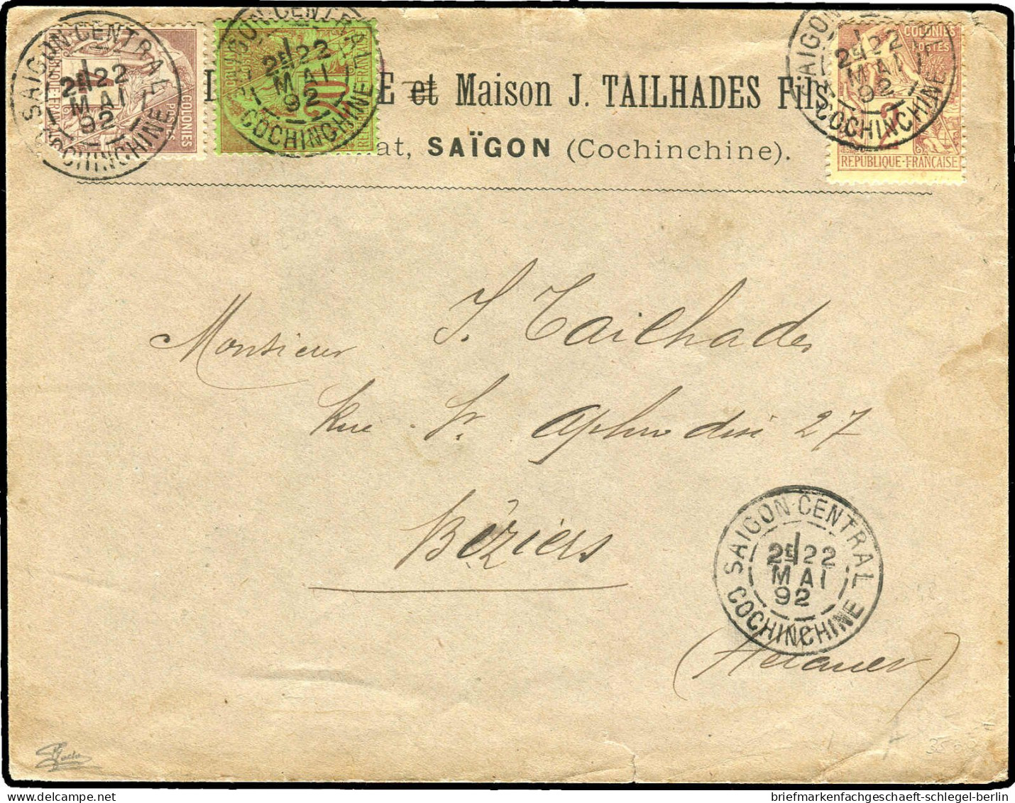 Französisch Indochina, 1892, 46, 47, 51, Brief - Sonstige - Asien