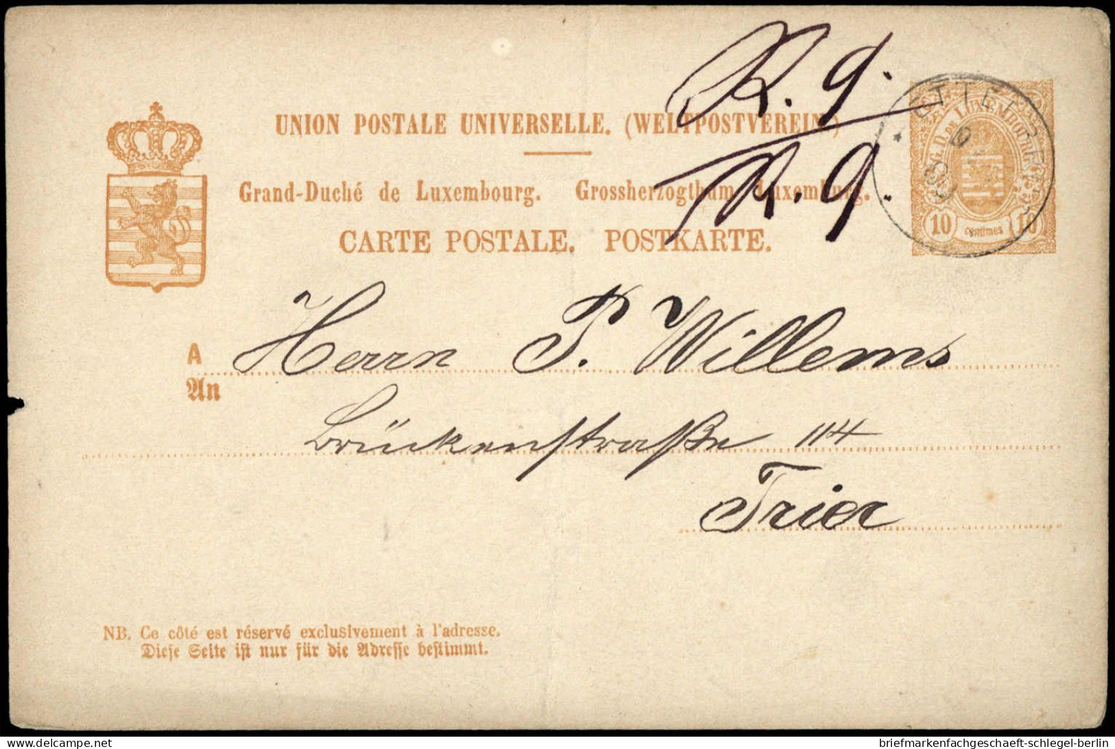 Luxemburg, 1876, Brief
