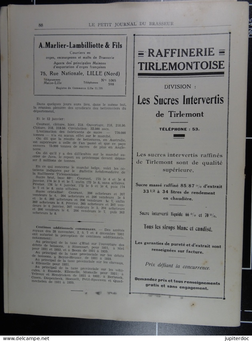 Le Petit Journal Du Brasseur N° 1658 De 1932 Pages 58 à 88 Brasserie Belgique Bières Publicité Matériel Brassage - 1900 - 1949