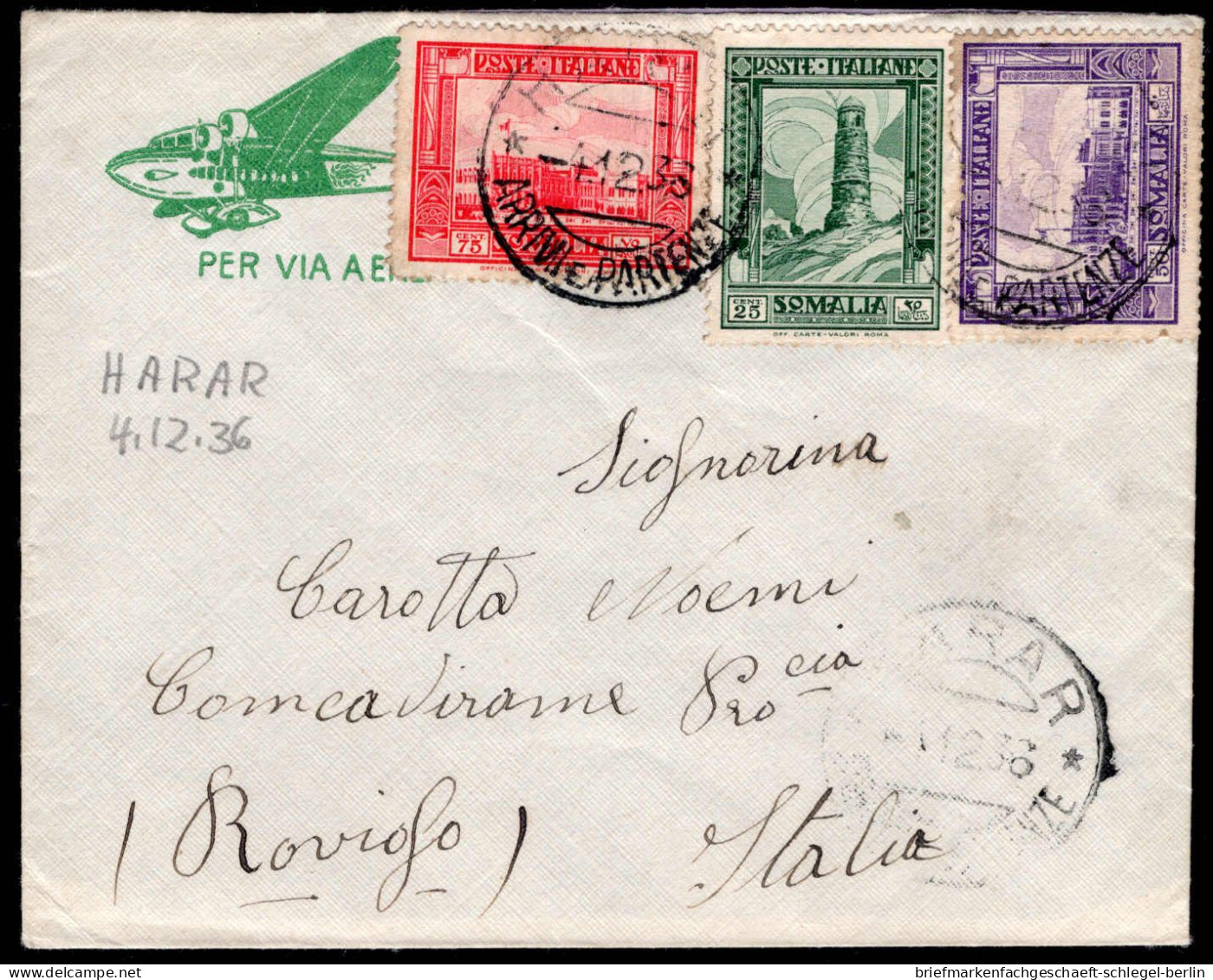 Italienisch Somaliland, 1936, 176,179,180, Eritrea 205, Brief - Otros & Sin Clasificación
