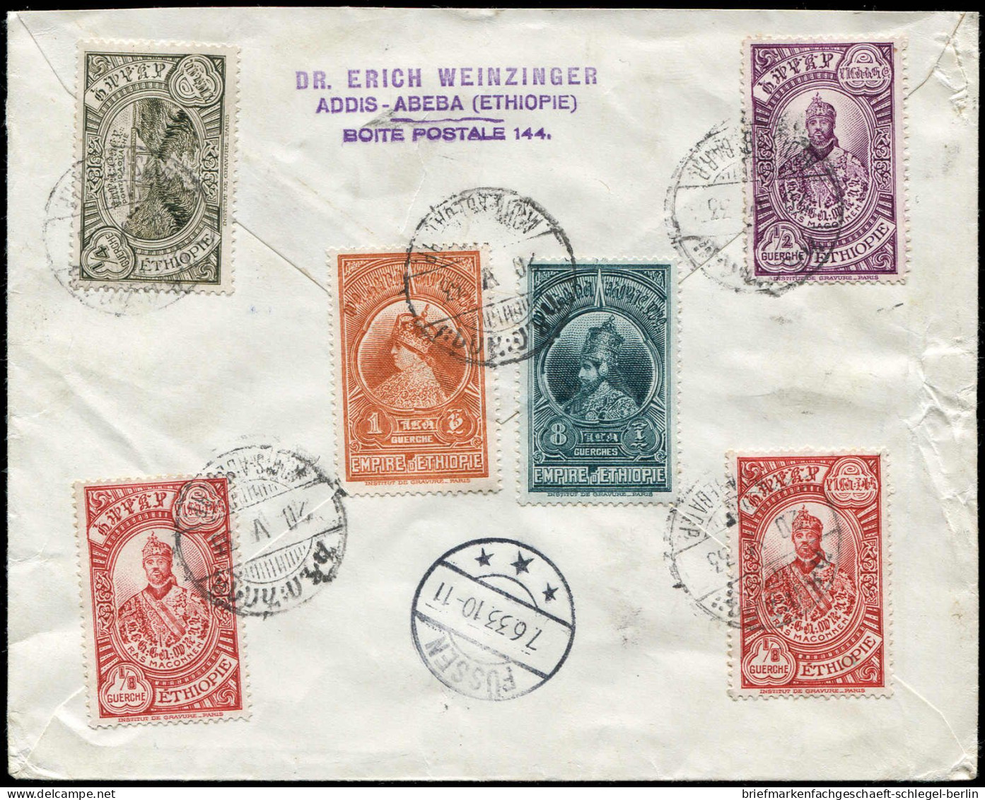 Äthiopien, 1933, 176-179,182, Brief - Ethiopia