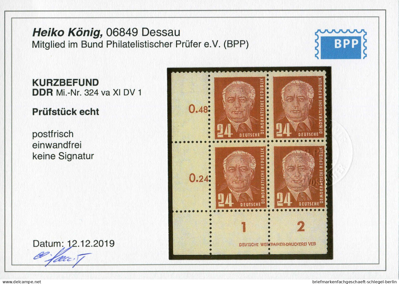 DDR, 1950, 323 Va XII DV1, 324 Va XI DV1, Postfrisch, Viererblock - Other & Unclassified