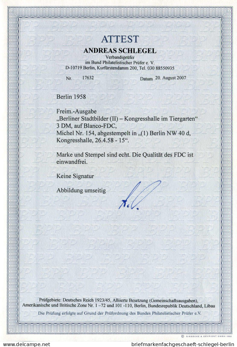 Berlin, 1958, 154, FDC - Sonstige & Ohne Zuordnung