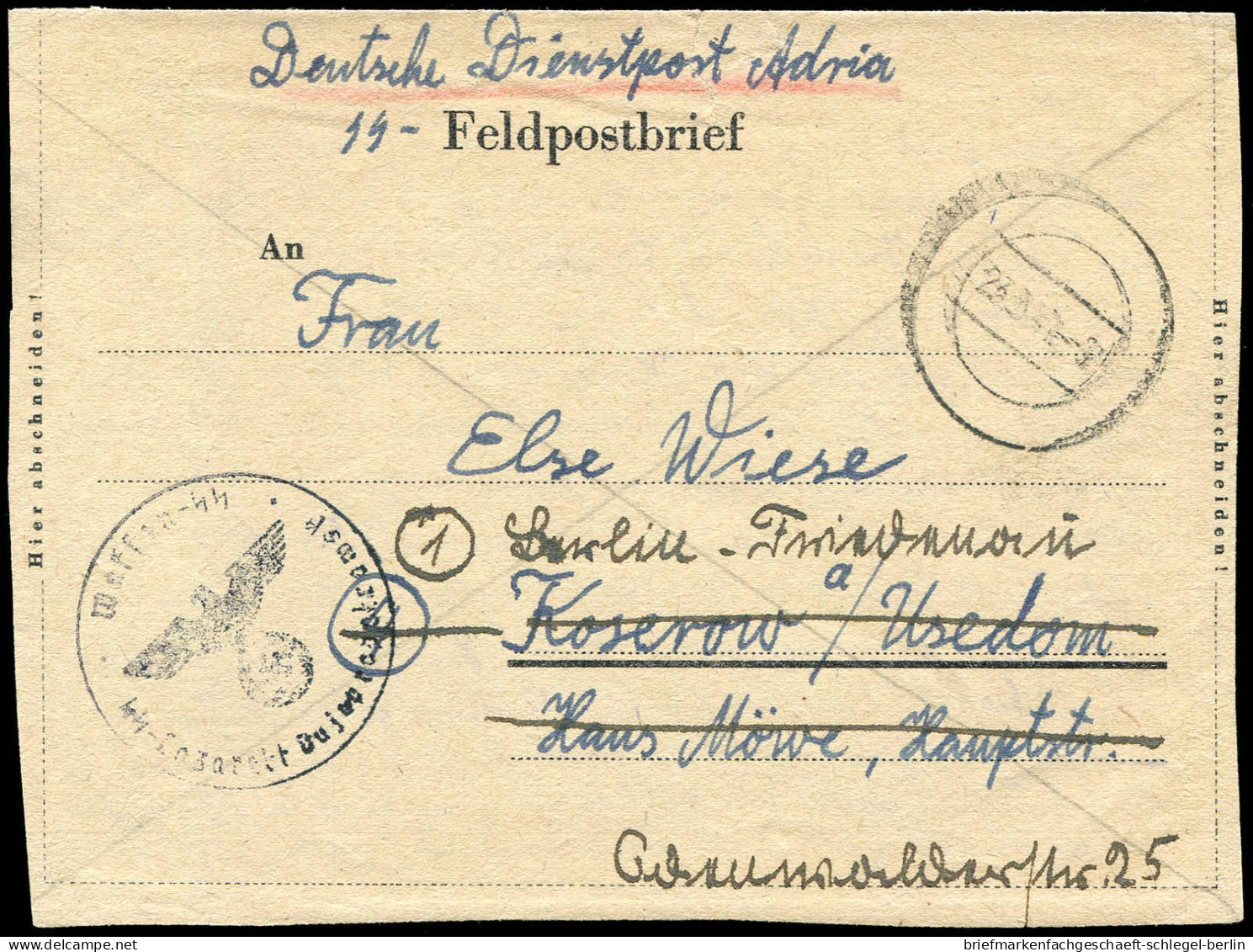 Deutsche Dienstpost II. - WK Alpenvorland, 1944, Brief - Besetzungen 1938-45
