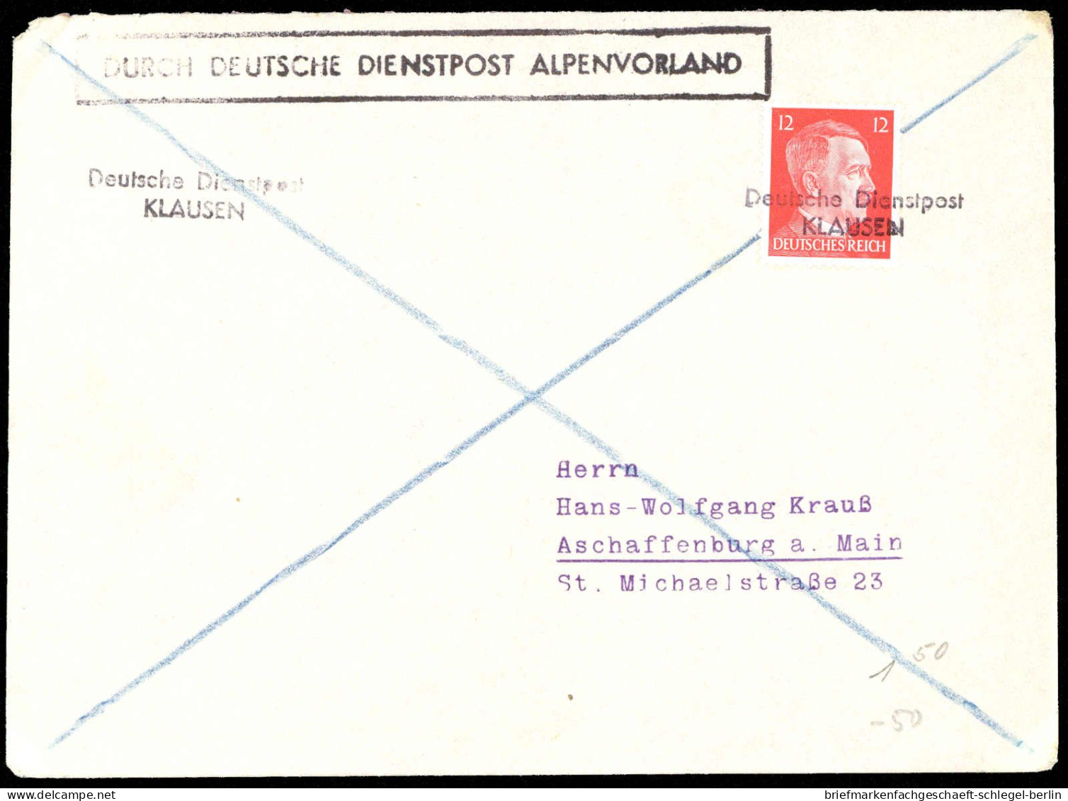 Deutsche Dienstpost II. - WK Alpenvorland, 1942, Brief - Besetzungen 1938-45