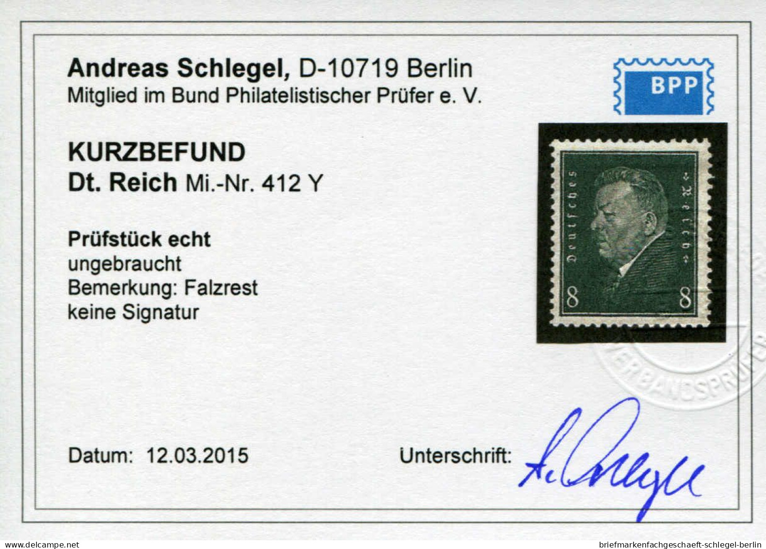 Deutsches Reich, 1928, 412 Y, Ungebraucht - Other & Unclassified