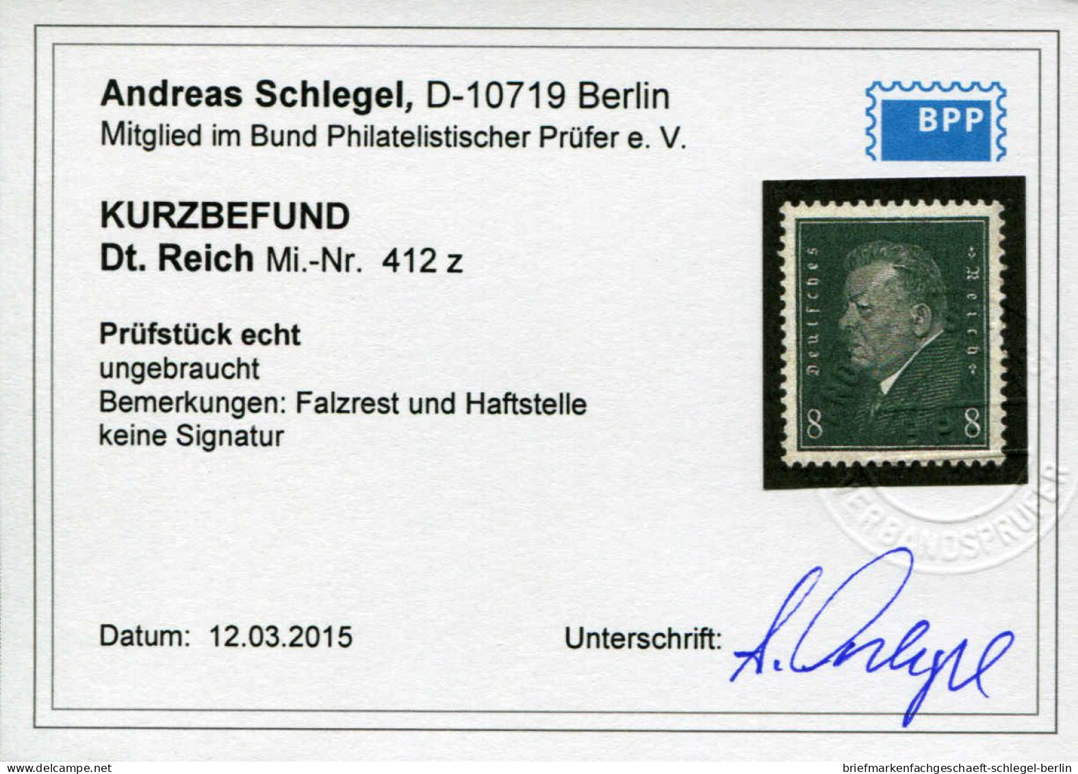 Deutsches Reich, 1928, 412 Z, Ungebraucht - Other & Unclassified