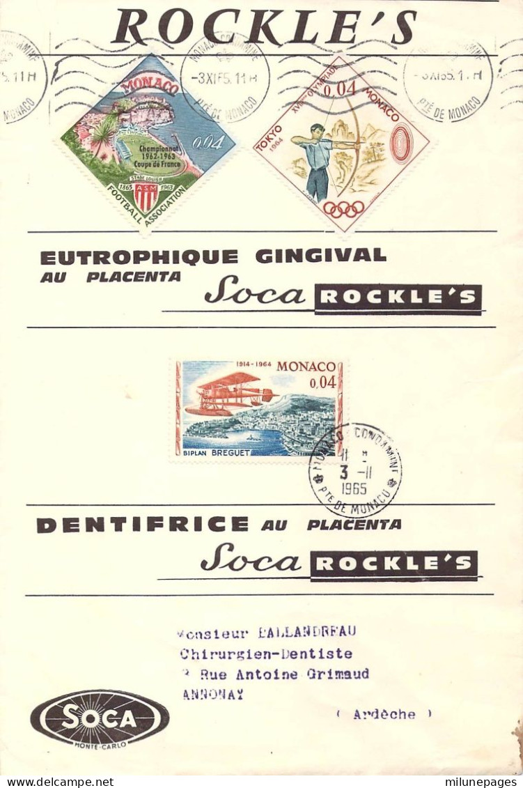 Grande Enveloppe Publicitaire Soca Rockle's Monte-Carlo Bel Affranchissement Timbres  Monaco 1965 - Lettres & Documents