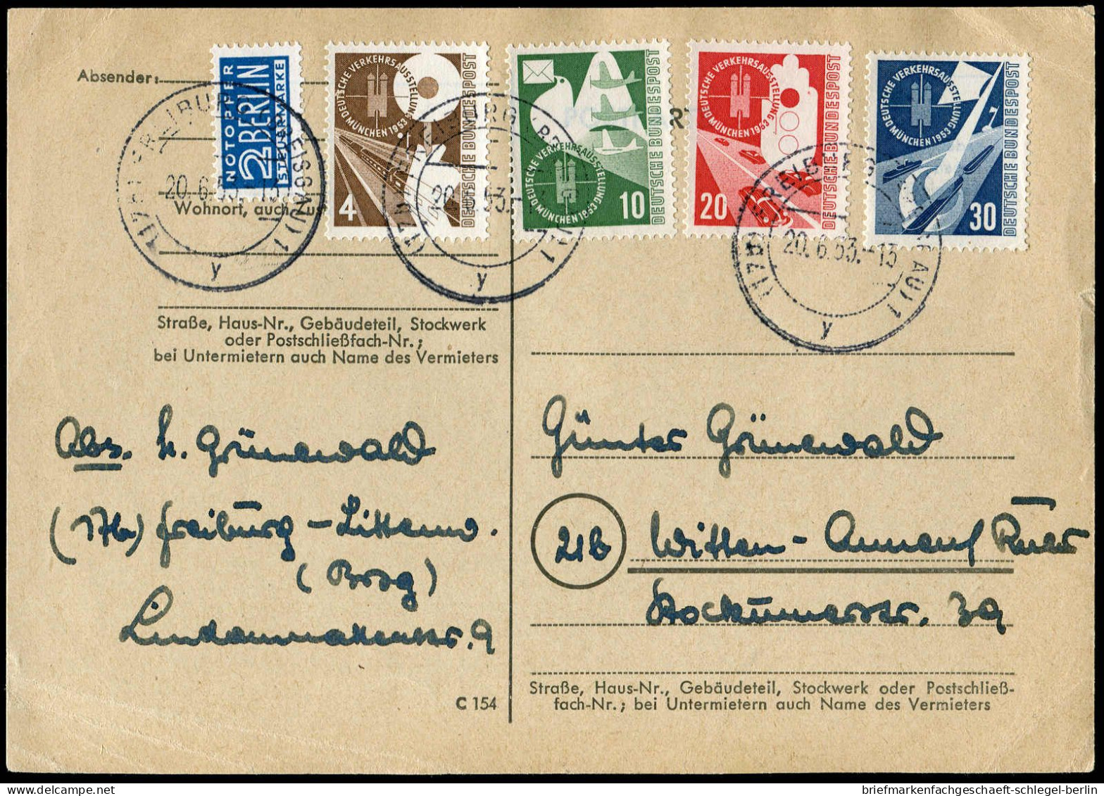 Bundesrepublik Deutschland, 1953, 167 - 170, Brief - Other & Unclassified