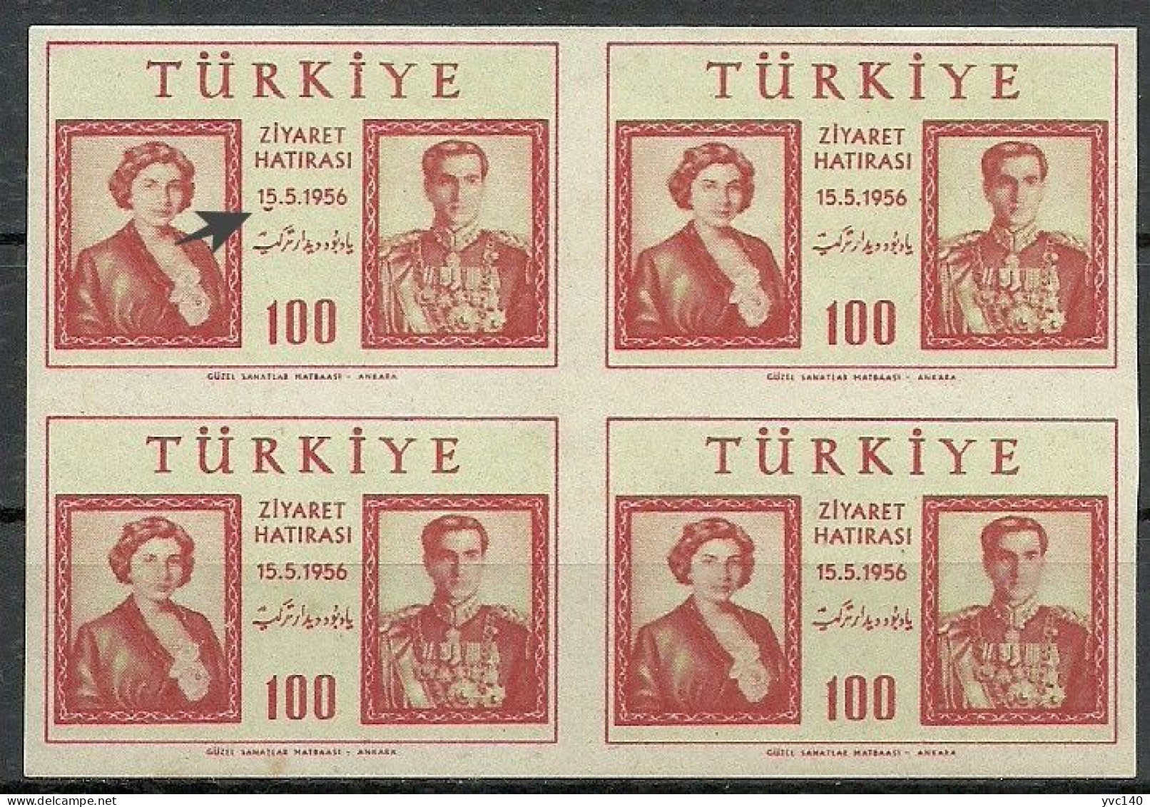 Turkey; 1956 Visit Of Iran Shah And Queen To Turkey ERROR "A Line Under The Date" MNH** - Unused Stamps