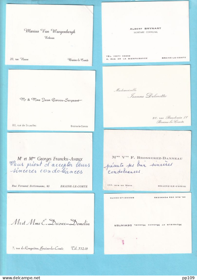  8 CV BRAINE LE COMTE Dewinter Delmotte Brynart Decoux Demelin Franckx Avaux Waeyenbergh Garsou Sergeant Brosserez  - Visiting Cards