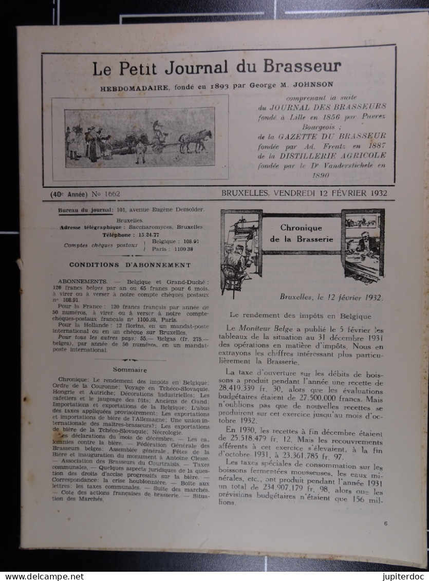 Le Petit Journal Du Brasseur N° 1662 De 1932 Pages 174 à 200 Brasserie Belgique Bières Publicité Matériel Brassage - 1900 - 1949