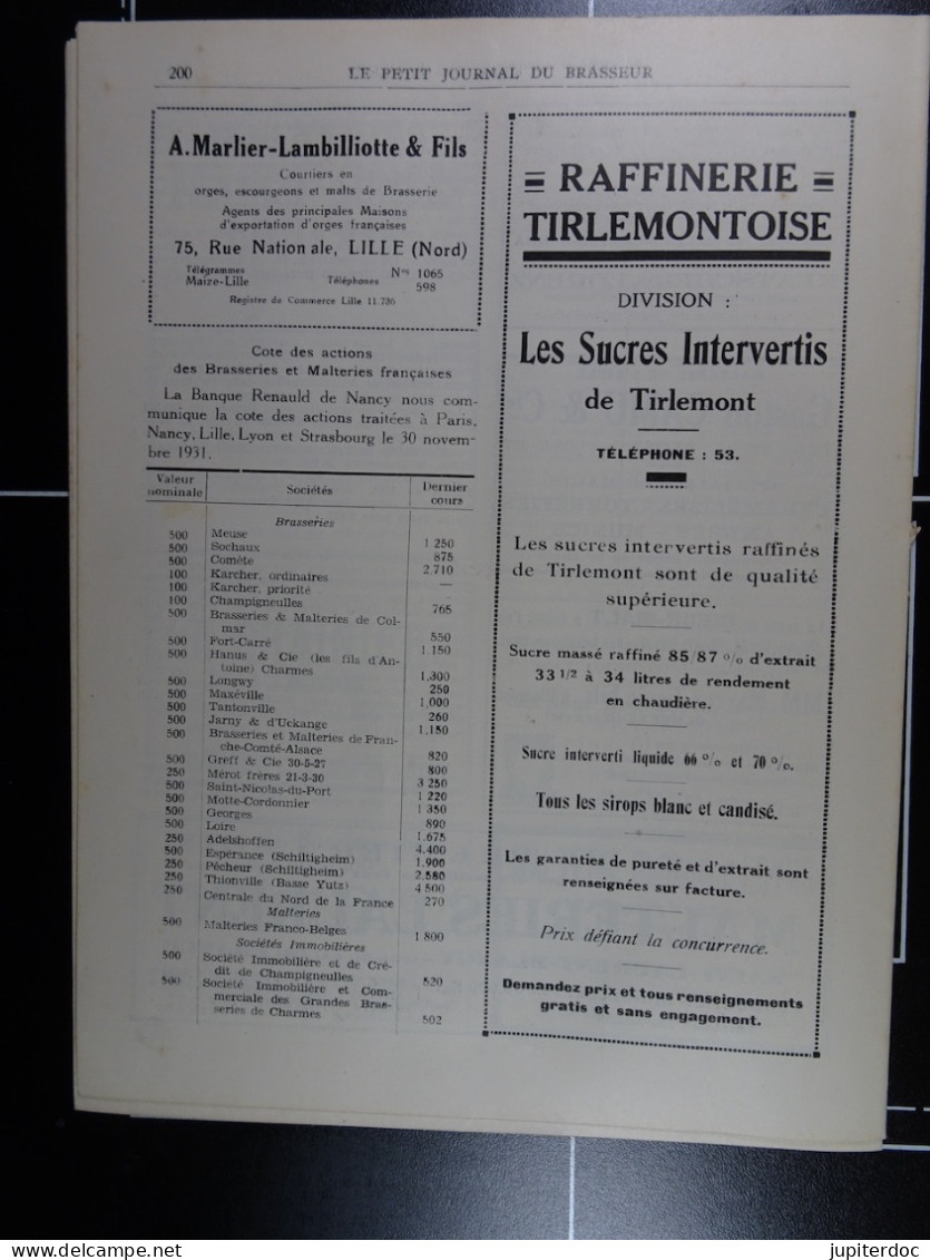 Le Petit Journal Du Brasseur N° 1662 De 1932 Pages 174 à 200 Brasserie Belgique Bières Publicité Matériel Brassage - 1900 - 1949