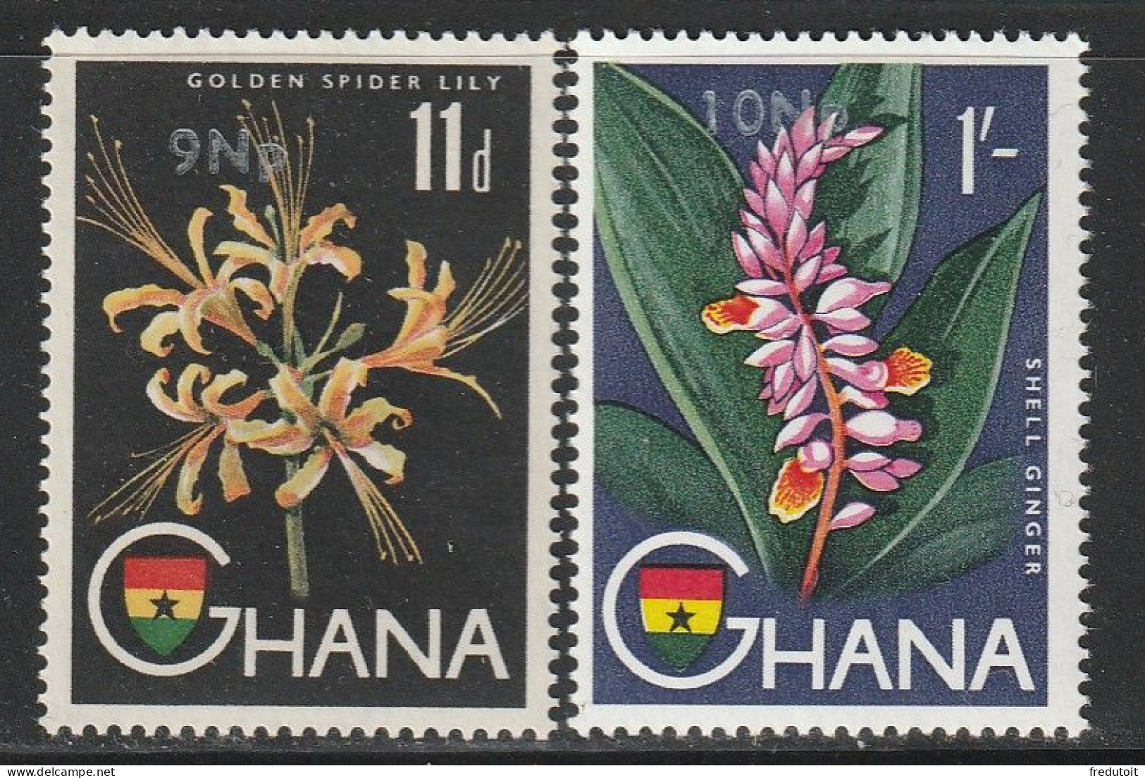 GHANA - N°269+270 ** (1967) Surchargés : Fleurs - Ghana (1957-...)