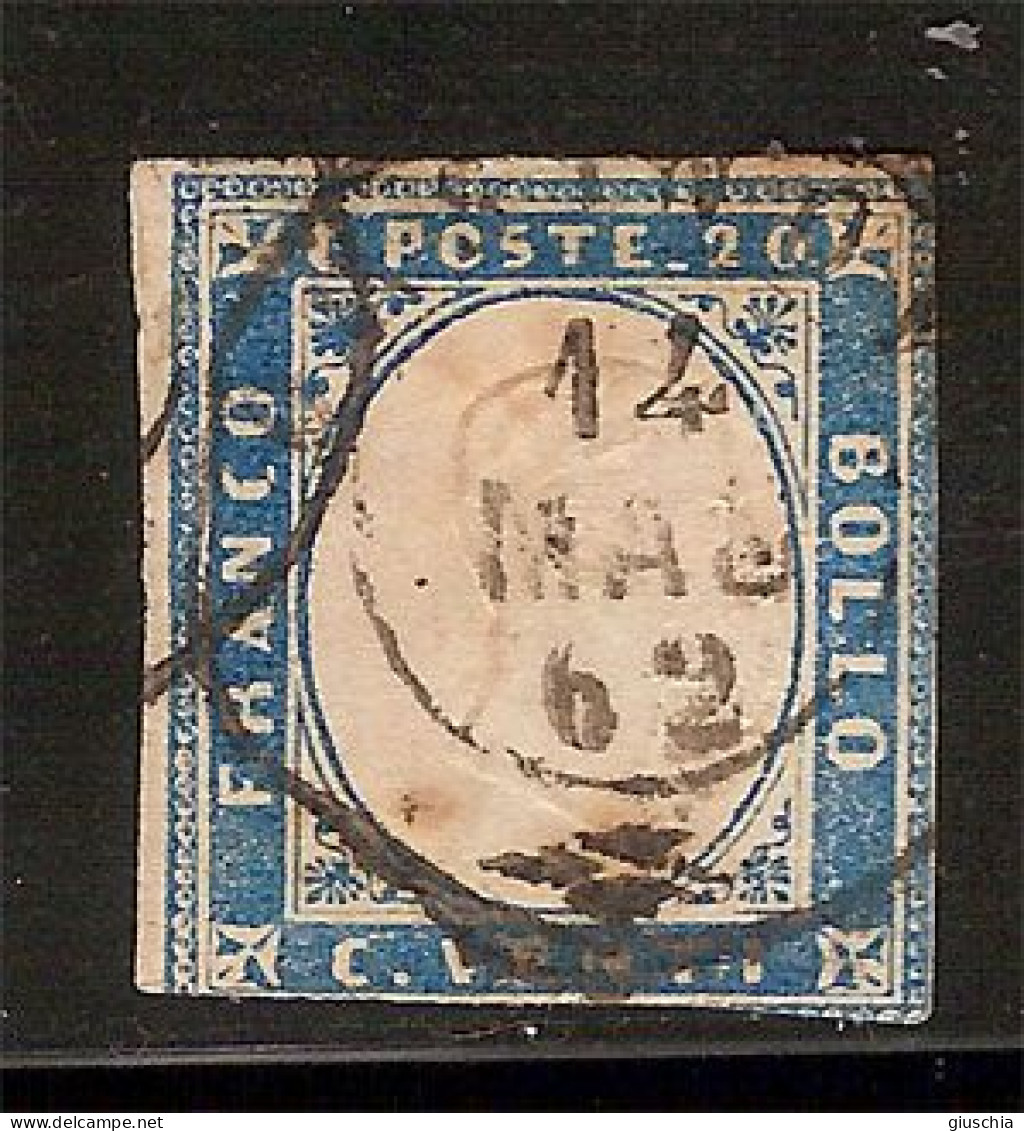 (Fb).Italia.A.Stati.Sardegna.1862.-20c Indaco Chiaro,usato (96-24) - Sardinien