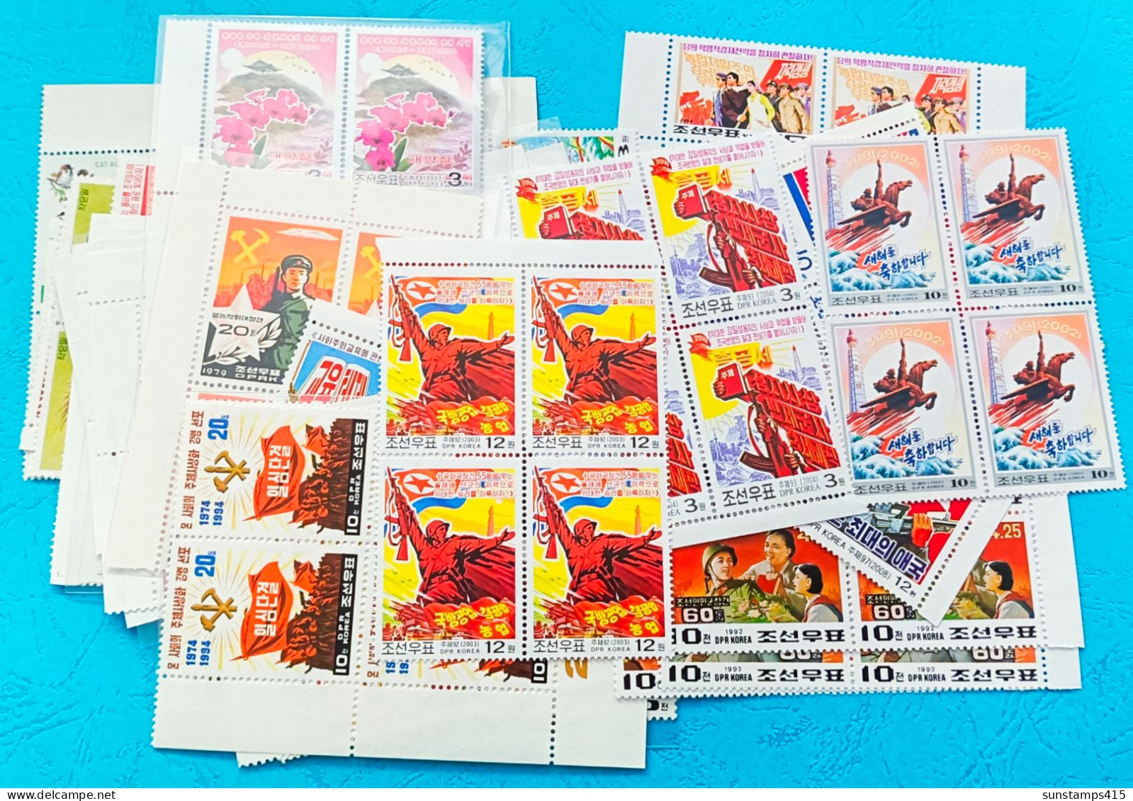 North Korean Stamps, 50 Different Square Couplets, Promotional Posters - Corée Du Nord