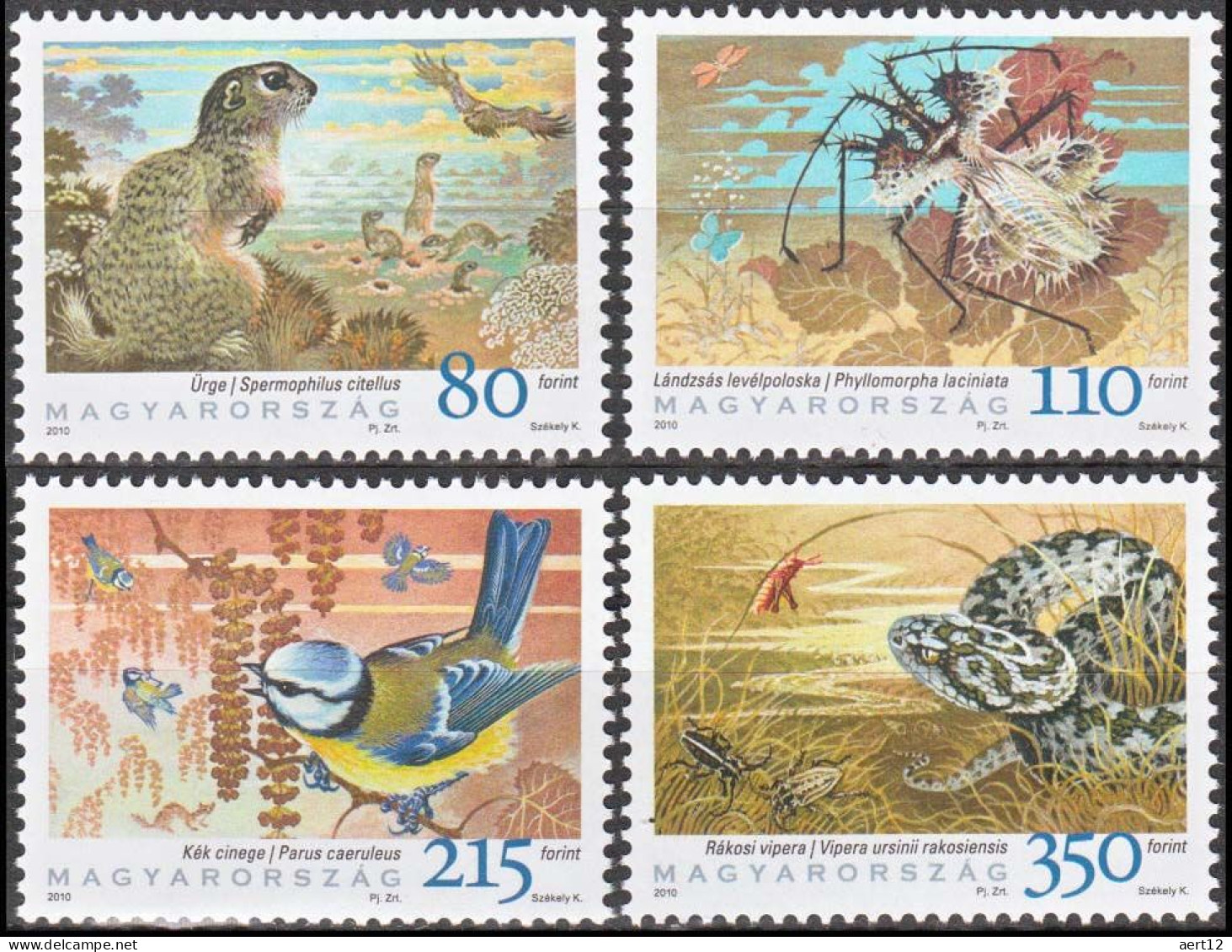 2010, Hungary, Biodiversity, Birds, Insects, Rodents, Snakes, Squirrels, 4 Stamps, MNH(**), HU 5473-76 - Schlangen