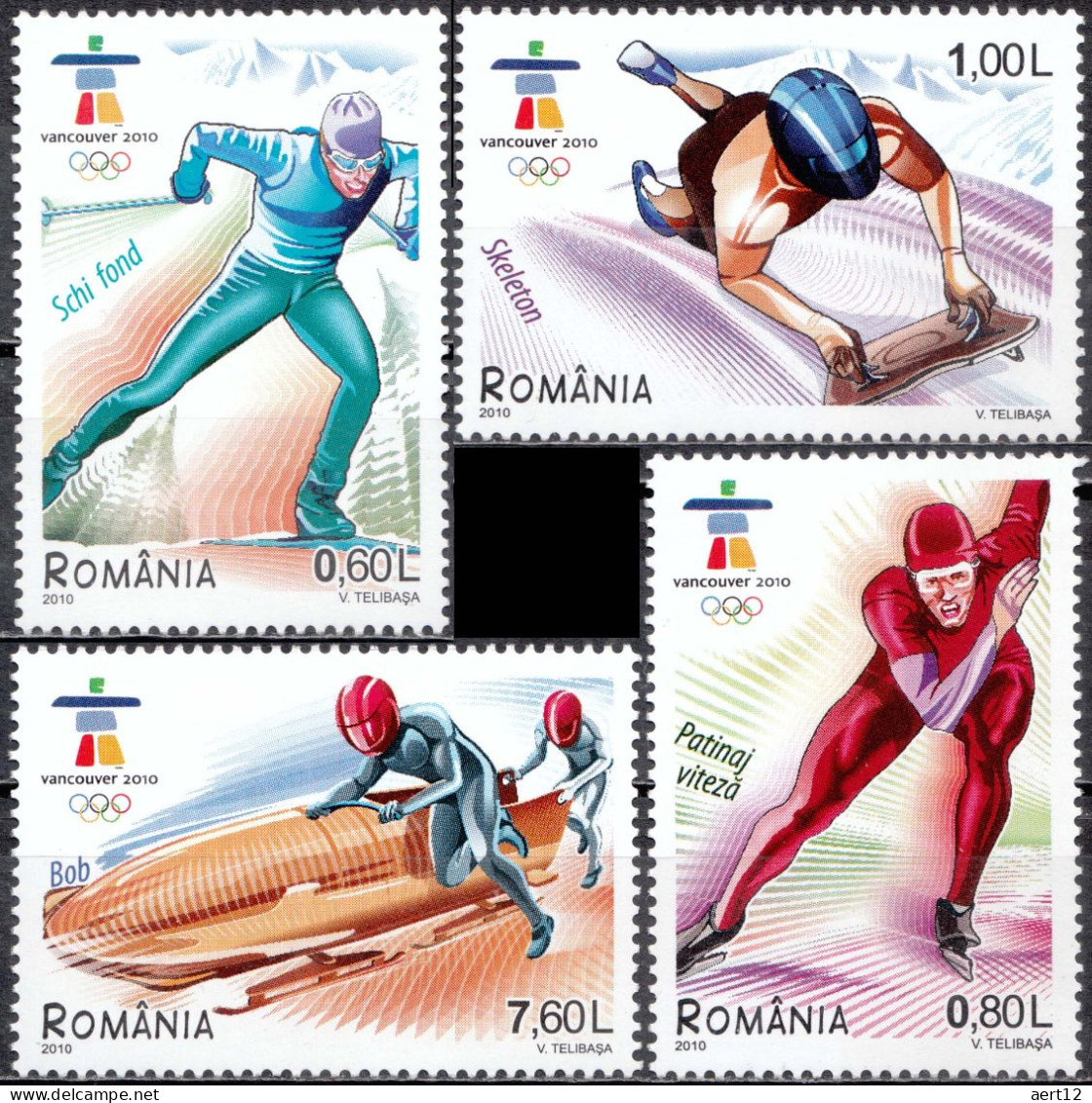 2010, Romania, Winter Olympic Games Vancouver, Bobsleigh, Skiing, Skating, Sledges, 4 Stamps, MNH(**), LPMP 1855 - Unused Stamps