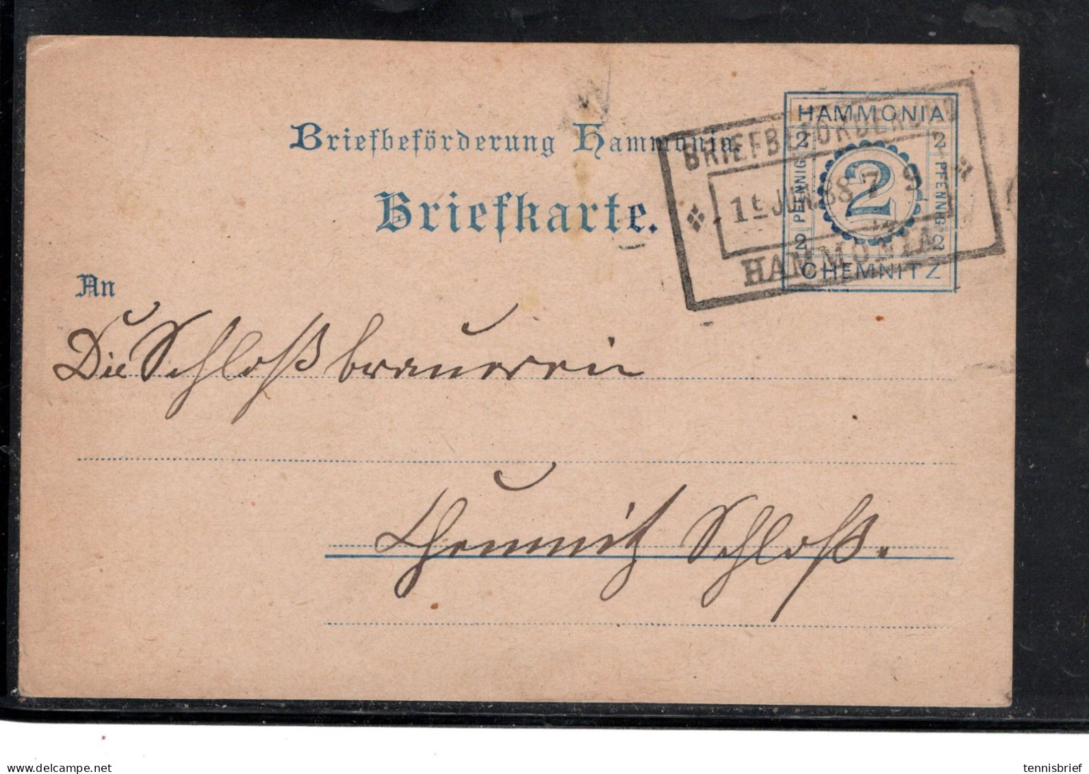 Privatpost , " CHEMNITZ " ,2 Pfg. GSK, Bedarf, Klar Gest. " HAMMONIA-BRIEFB. 1, Jini  88 " - Postes Privées & Locales