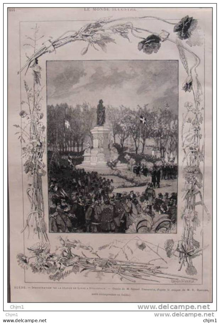 Suède - Sweden - Inauguration De La Statue De Linné à Stockholm - Page Original 1885 - Documents Historiques
