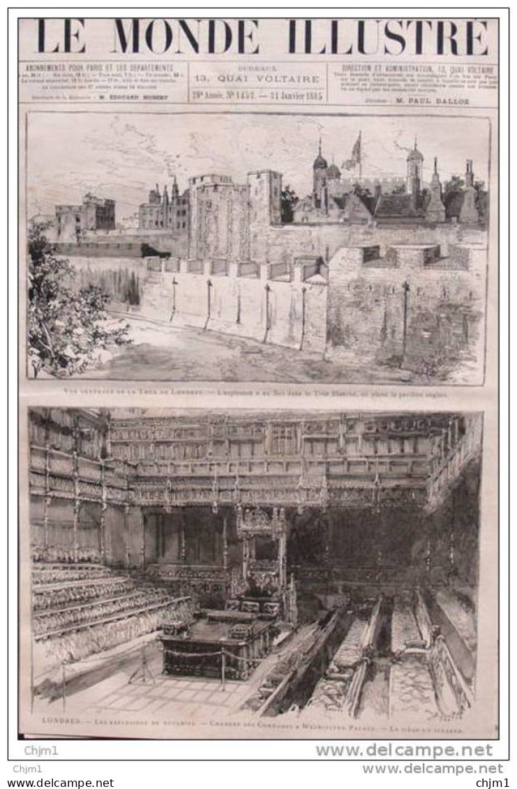 Londres - London - Les Explosions De Dynamite -chambre Des Communes à Westminster Palace - Page Original 1885 - Documents Historiques