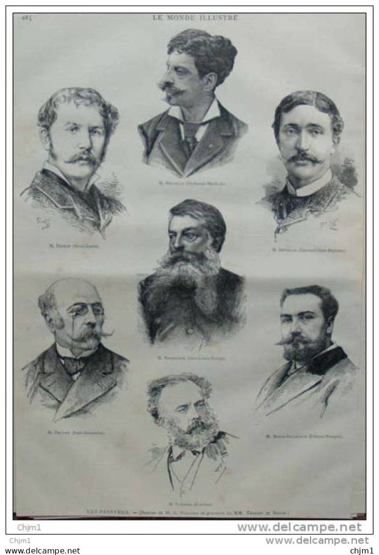 Les Peintres - Neuville - Dupray - Detaille - Meissonier - Protais - Berne-Bellecour - Luminais - Page Original - 1885 - Documenti Storici