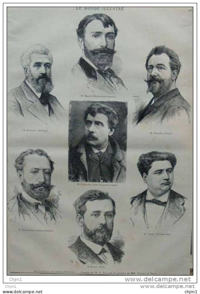 Peintres Et Sculpteurs - Rousseau - Kreyder - Vibert - Falguière - Dubois - Saint-Pierre - Page Original - 1885 - Historical Documents