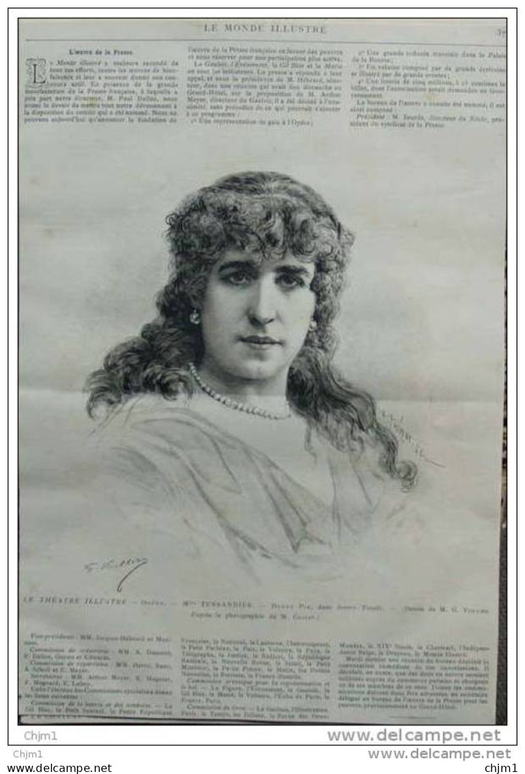 Mlle Tessandier - Donna Pia Dans "evero Torelli" -  Page Original 1885 - Historical Documents