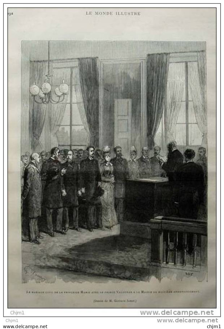 Mariage Civil De La Princesse Marie D&acute;Orléans Avec Le Prince Valdemar à La Mairie - Page Original 1885 - Historical Documents