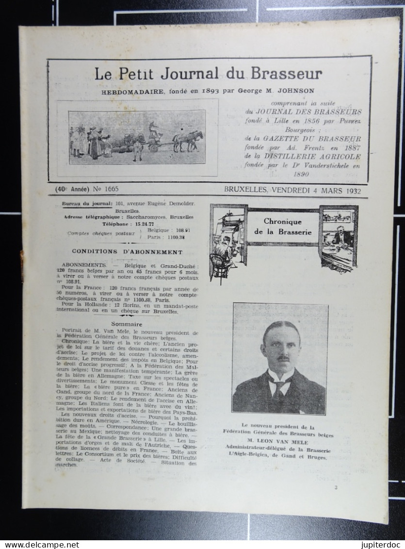 Le Petit Journal Du Brasseur N° 1665 De 1932 Pages 254 à 280 Brasserie Belgique Bières Publicité Matériel Brassage - 1900 - 1949