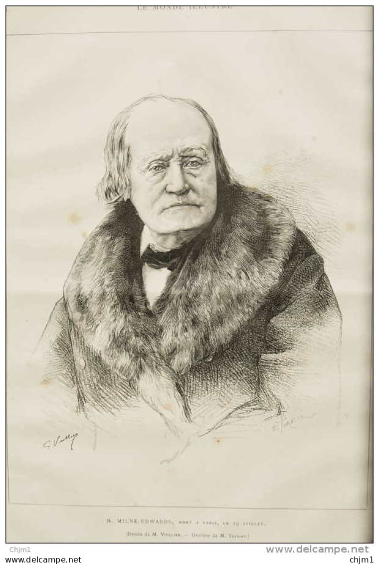 M. Milne-Edwards, Mort à Paris - Page Original 1885 - Historical Documents
