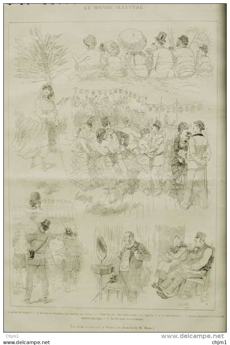 La Fête Nationale à Paris - Dessins De M. Mars - Page Original 1885 - Historical Documents