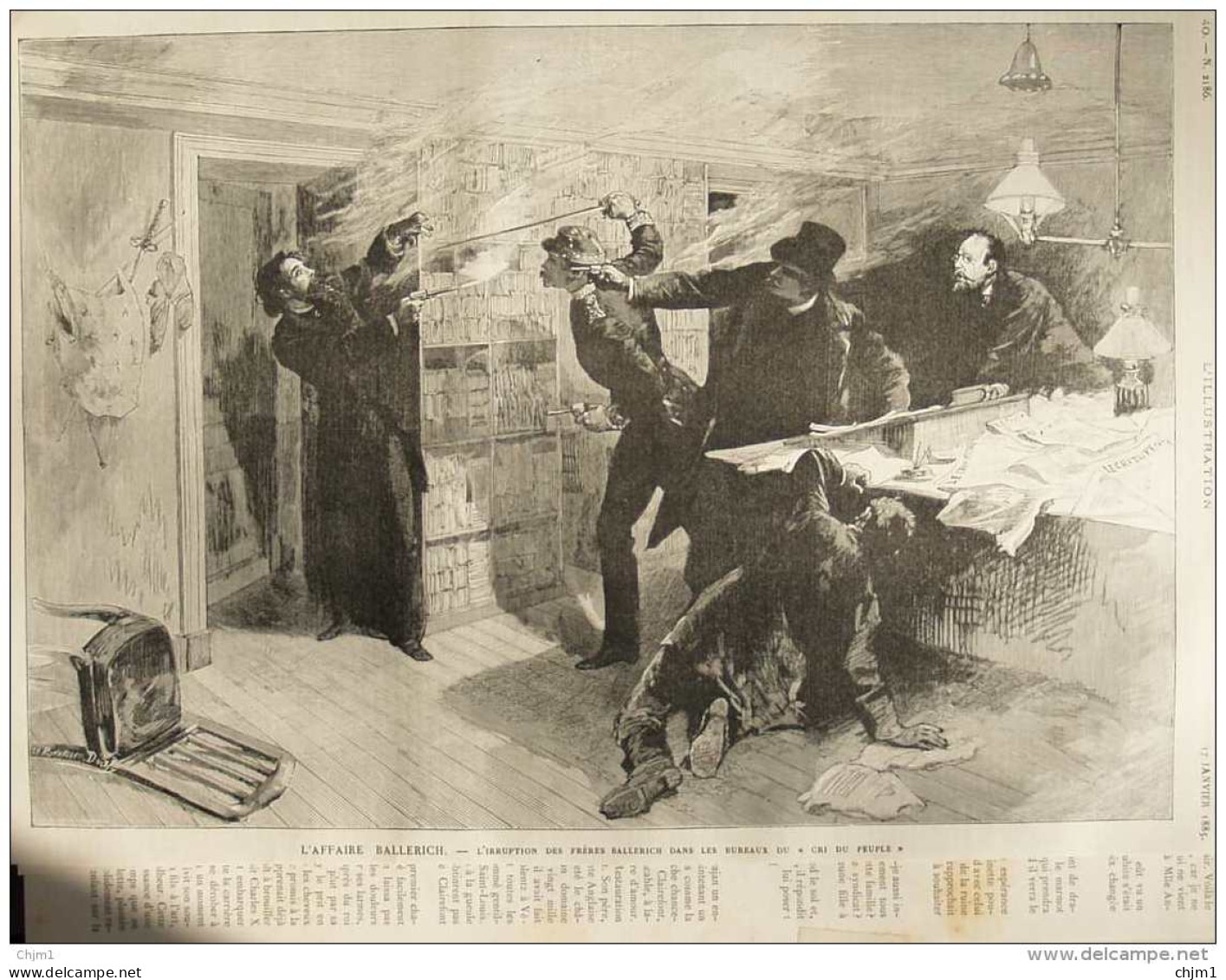 L'affaire Ballerich - L'irruption Des Frères Ballerich Dans Les Bureaux Du "cri Du Peuple" - Page Original 1885 - Documents Historiques