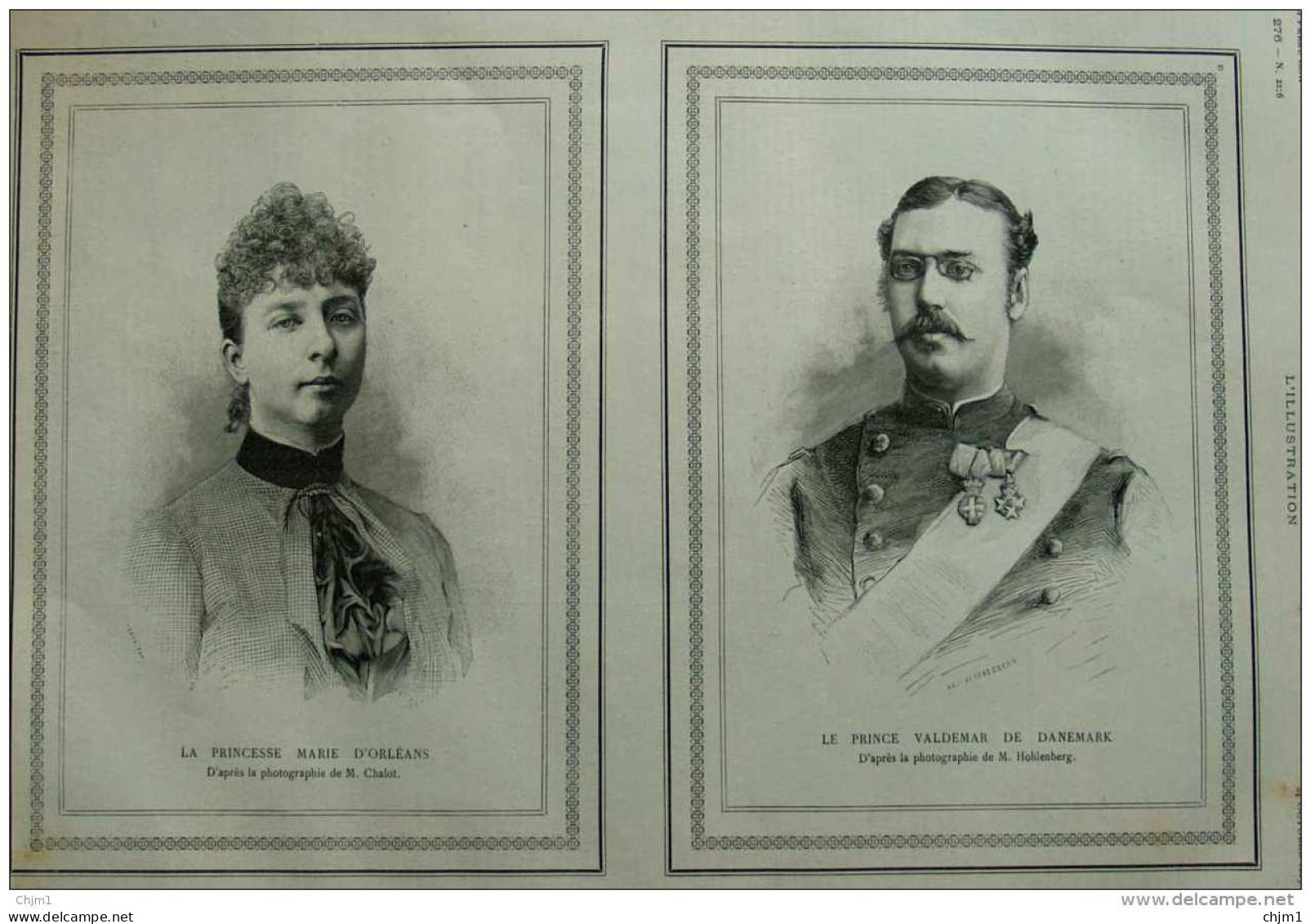 La Princesse Marie D'Orléans - Le Prince Valdemar De Danemark - Page Original 1885 - Documents Historiques