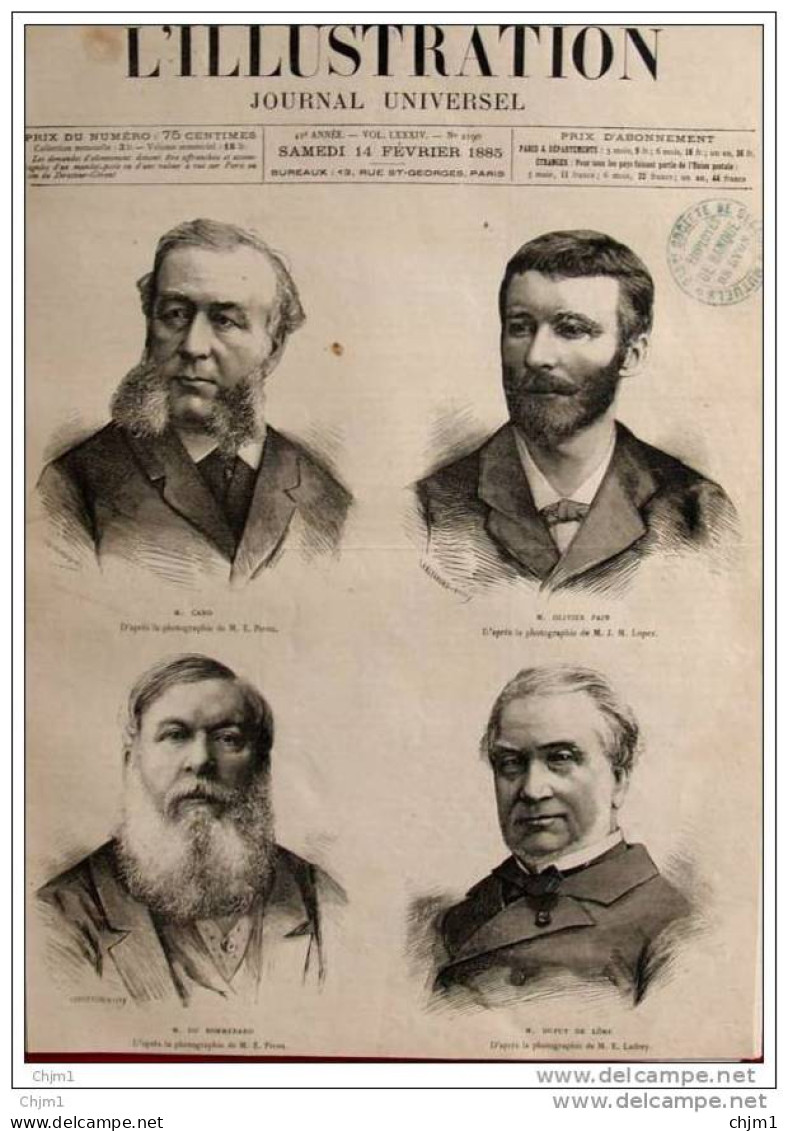 M. Caro - M. Olivier Pain - M. Du Sommerard - M. Dupuy De Lôme - Page Original - 1885 - Historical Documents
