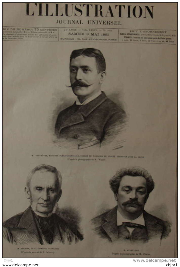 M. Patenôtre, Ministre Plénipotentiaire - M. André Gill - M. Régnier - Page Original 1885 - Documents Historiques