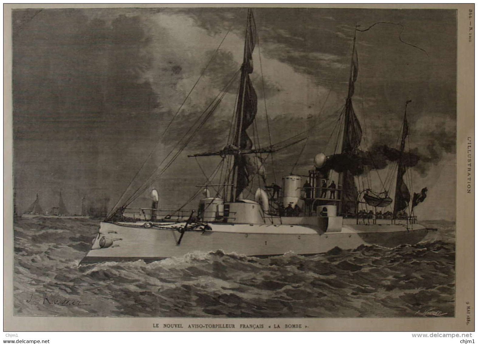 Le Nouvel Aviso-torpilleur Francais "La Bombe" - Page Original 1885 - Historische Dokumente