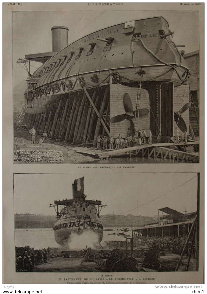 Le Lancement Du Cuirassé "le Formidable" à Lorient - Le Départ - Page Original 1885 - Historical Documents
