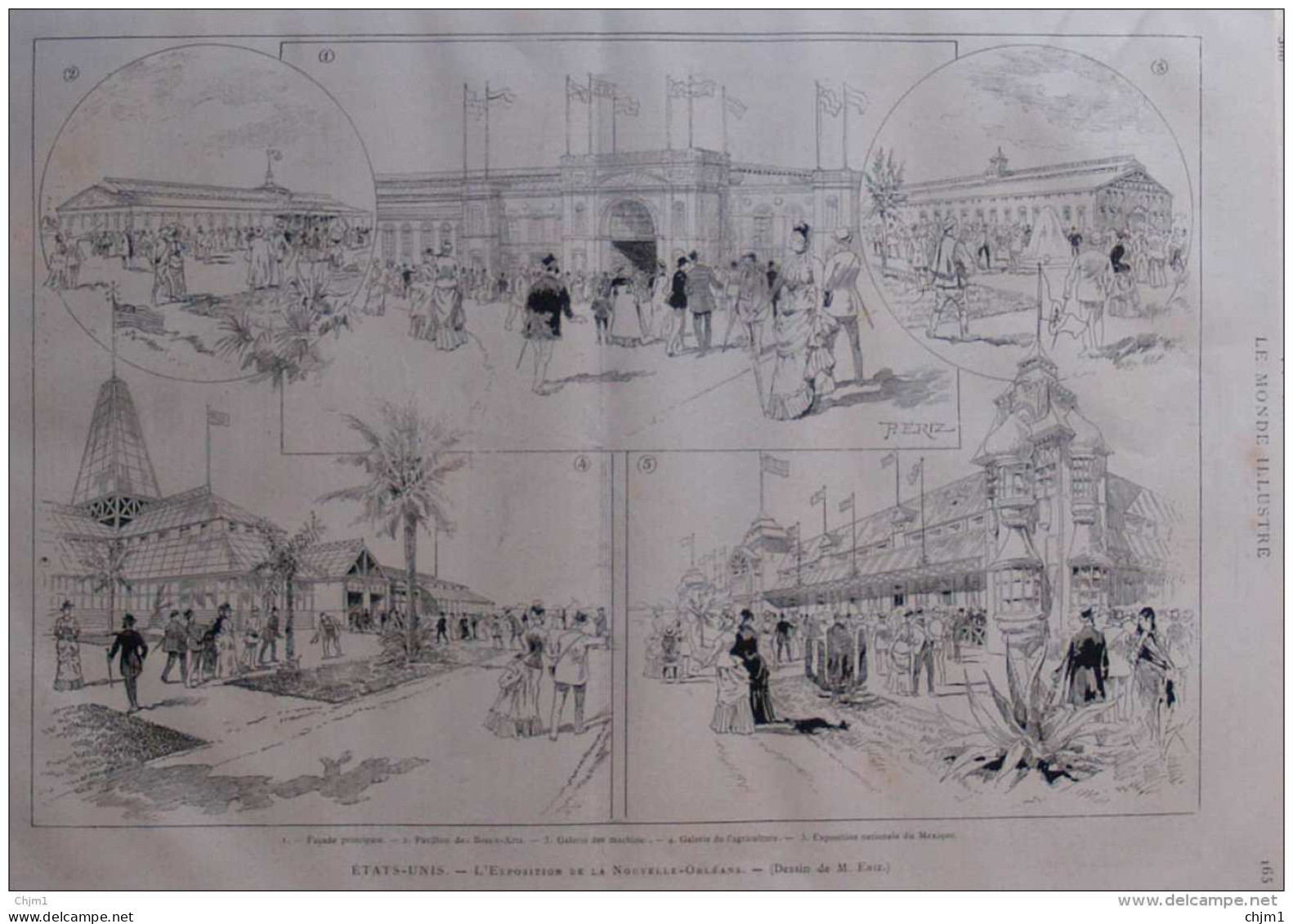 États-Unis - L'exposition De La Nouvelle-Orléans - Galerie Des Machines - Facade Principale - Page Original 1885 - Historische Dokumente