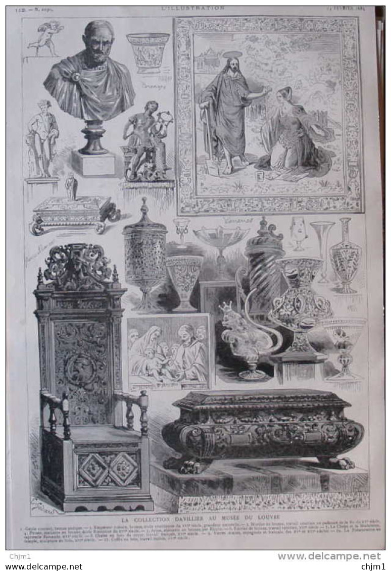La Collection Davillier Au Musée De Louvre - Mortier En Bronze - Verres Arabes - Page Original 1885 - 2 - Documents Historiques