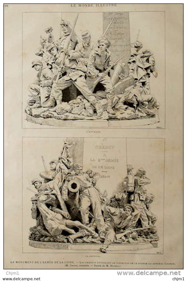Le Monument De L'armée De La Loire - L'attaque - La Défense - M. Croisy, Statuaire - Page Original 1885 - Historical Documents
